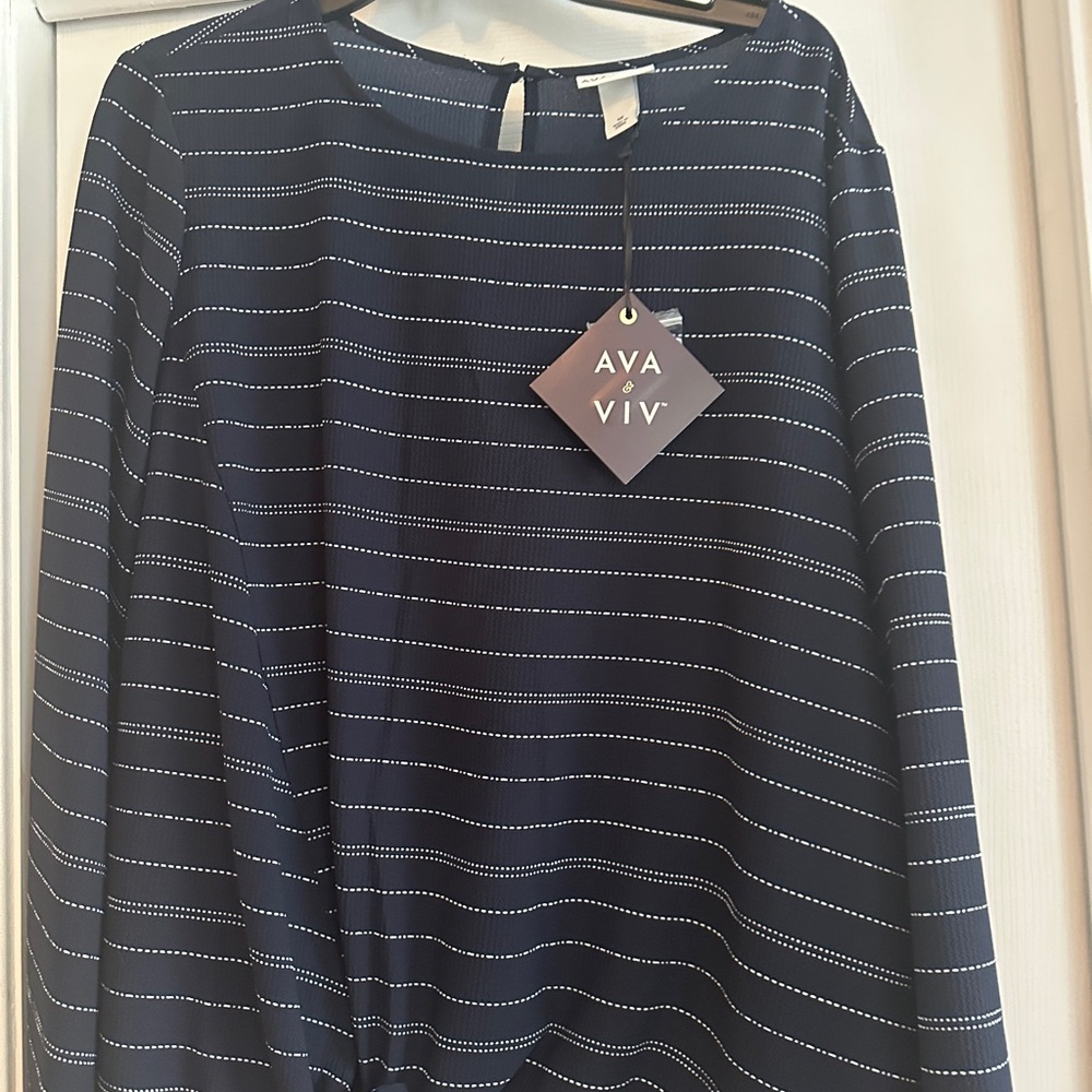 Ava & Viv Navy and White Striped Blouse